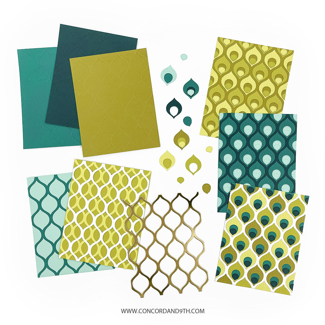 Concord & 9th - Patterned Peacock - Embossing Folder and Inlay Die Bundle