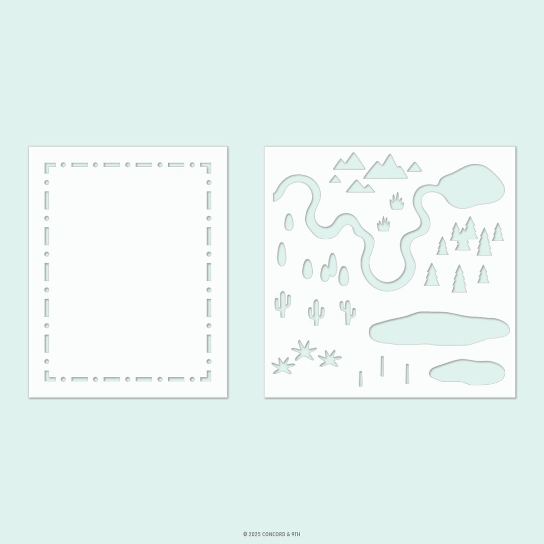 Concord & 9th - Adventure Awaits Stencil Pack (2 qty; 6 x 6)