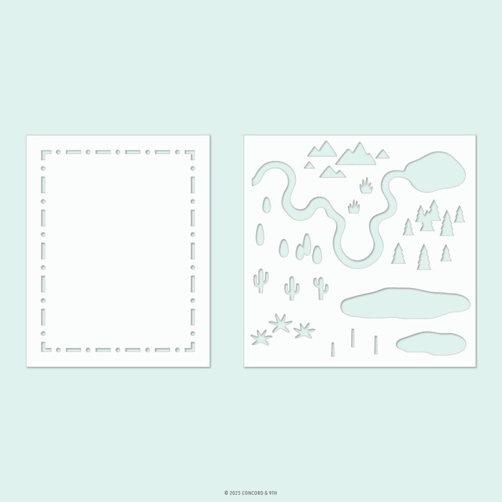 Concord & 9th - Adventure Awaits Stencil Pack (2 qty; 6 x 6)