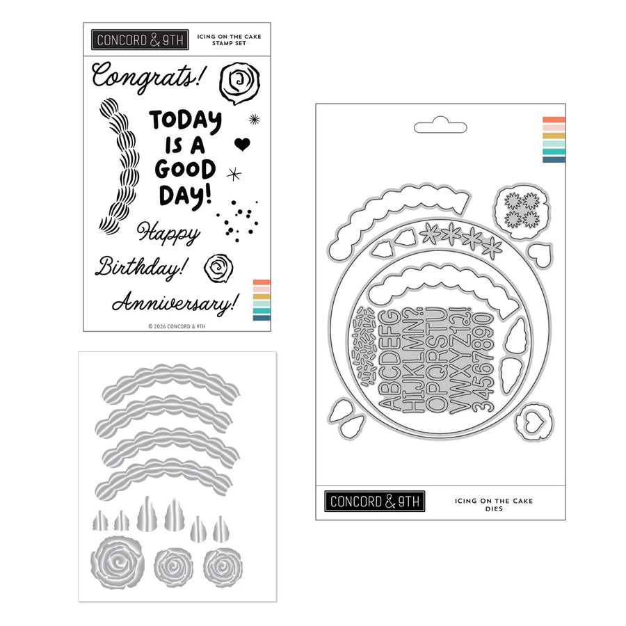 Concord & 9th - Icing on the Cake Bundle - Stamps, Dies - Embossing Folder