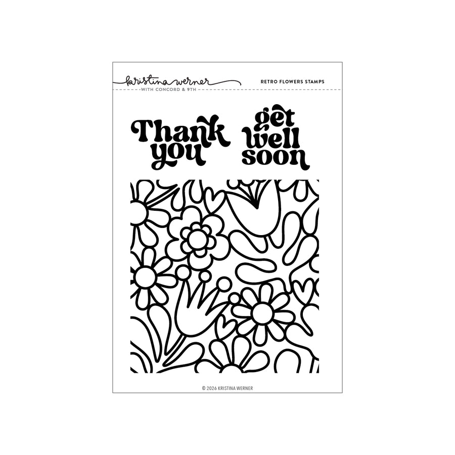 concord 9th kristina werner retro flowers stamp set 6 x 8 kw1324