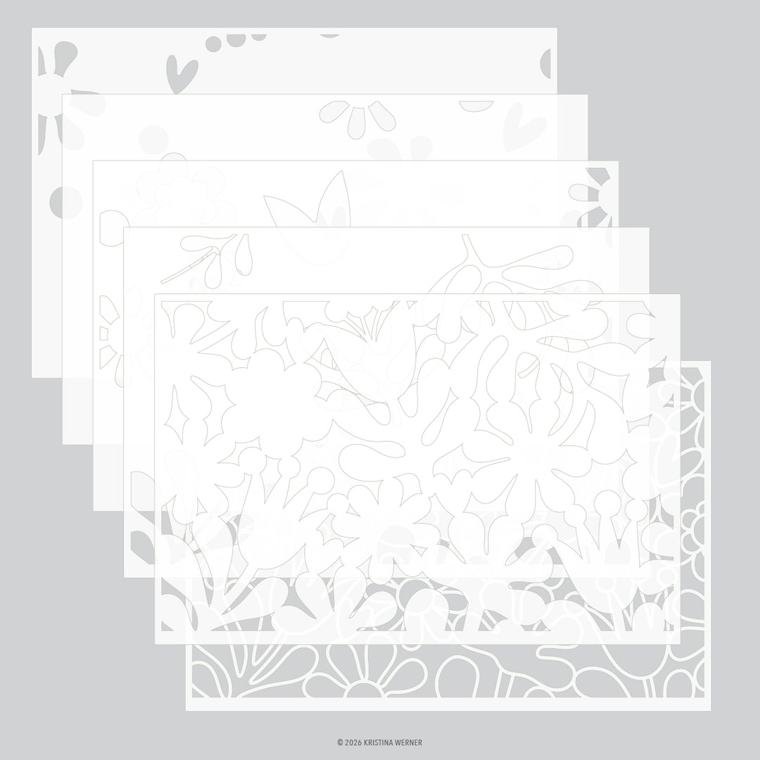 concord 9th kristina werner retro flowers stencil pack 6 qty 6 x 9 kw1325