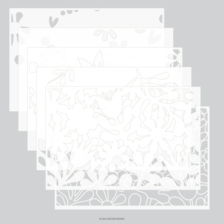concord 9th kristina werner retro flowers stencil pack 6 qty 6 x 9 kw1325