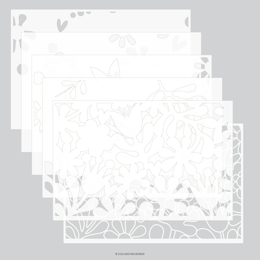 concord 9th kristina werner retro flowers stencil pack 6 qty 6 x 9 kw1325