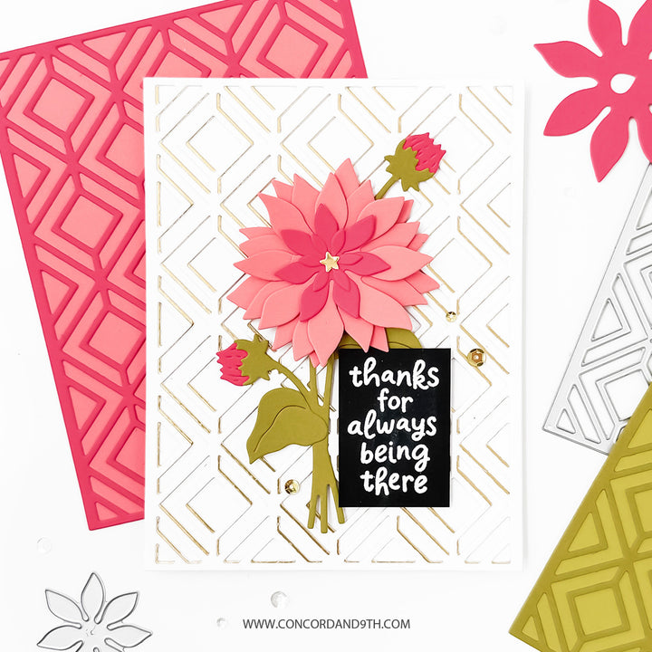 Card with pink flower design and 'thanks for always being there' text, surrounded by decorative elements.