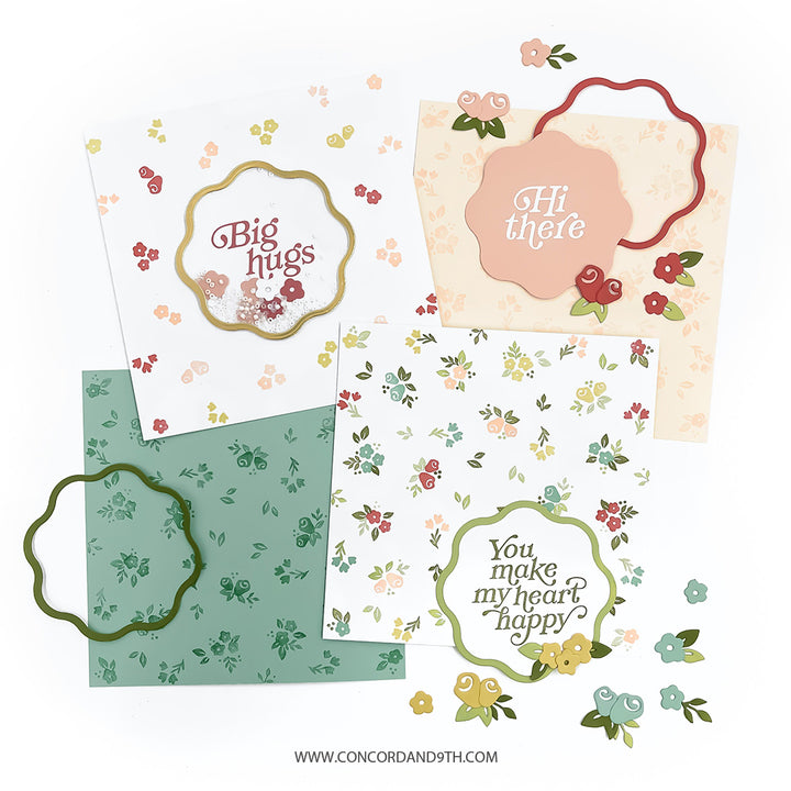 Set of floral-themed decorative elements on a white background by concord & 9th