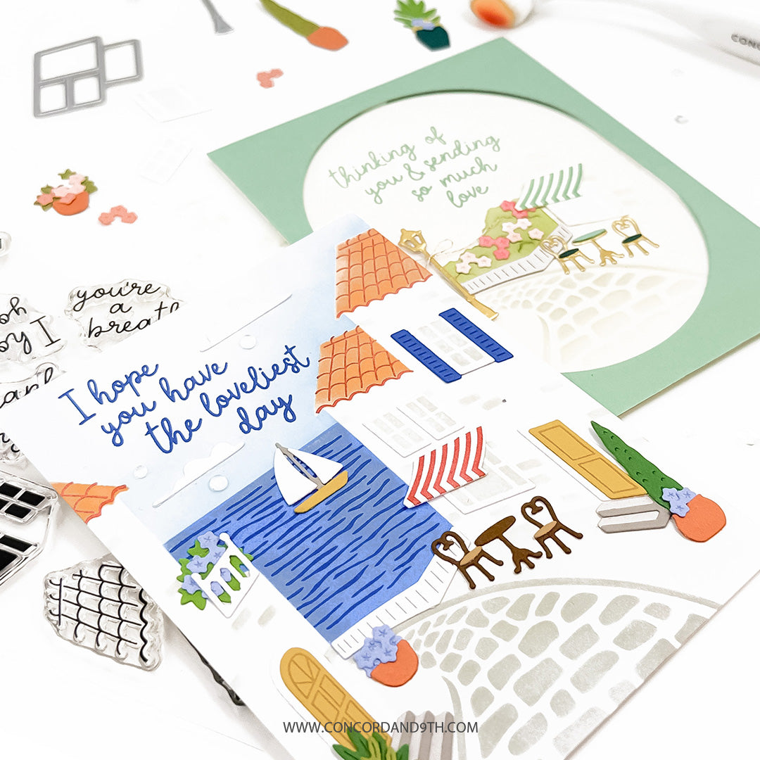 Set of handmade cards with illustrations and text on a white background