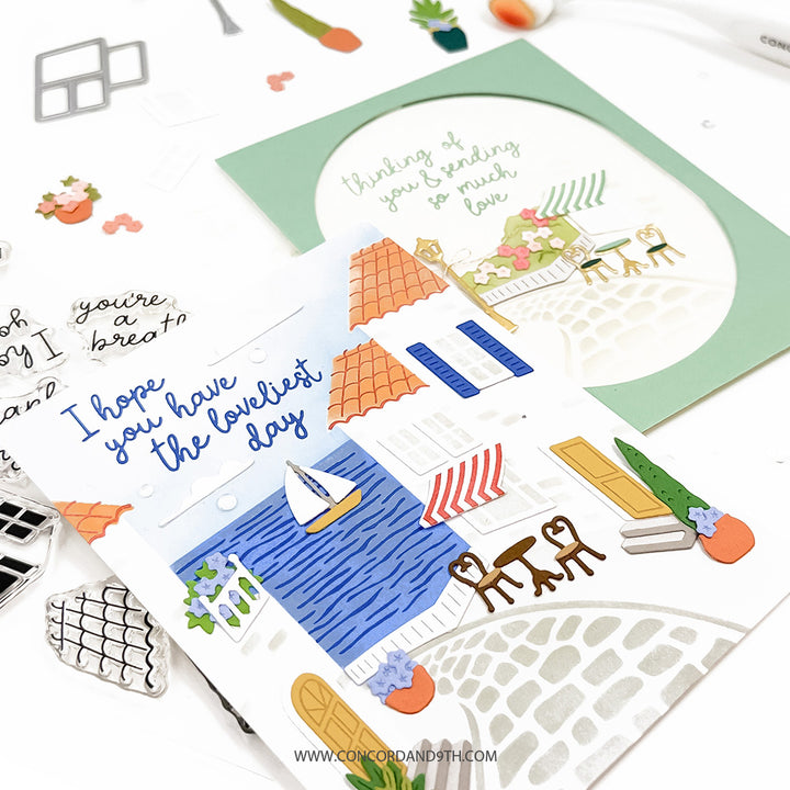 Set of handmade cards with illustrations and text on a white background