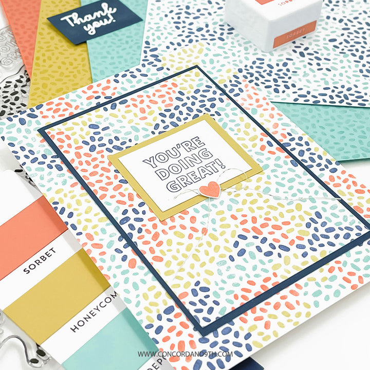 Colorful card with 'You're Doing Great!' text on a patterned background