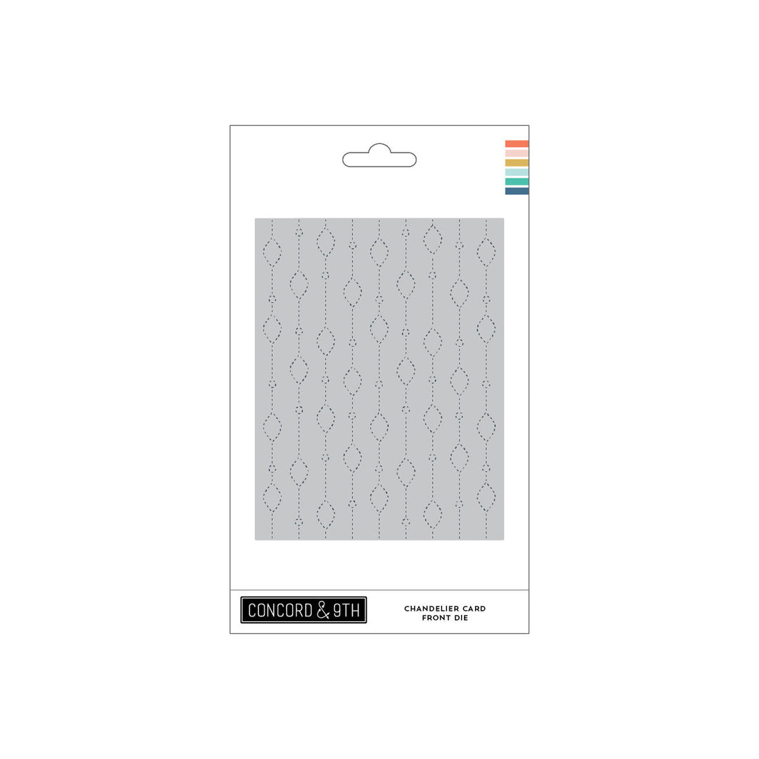 Concord & 9th Chandelier Card Front Die — a repeating vertical strand pattern of diamond and teardrop bead shapes.