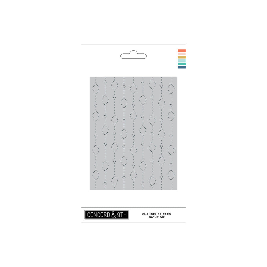 Concord & 9th Chandelier Card Front Die — a repeating vertical strand pattern of diamond and teardrop bead shapes.