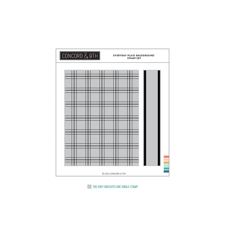 Concord & 9th Everyday Plaid Background Stamp Set — a large plaid grid pattern stamp with a coordinating single- and double-stripe border.