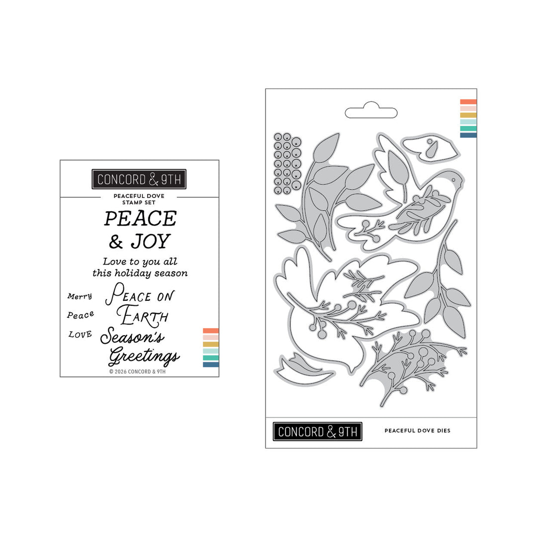 Concord & 9th Peaceful Dove Bundle — the Peaceful Dove sentiment stamps and layered dove dies shown together.