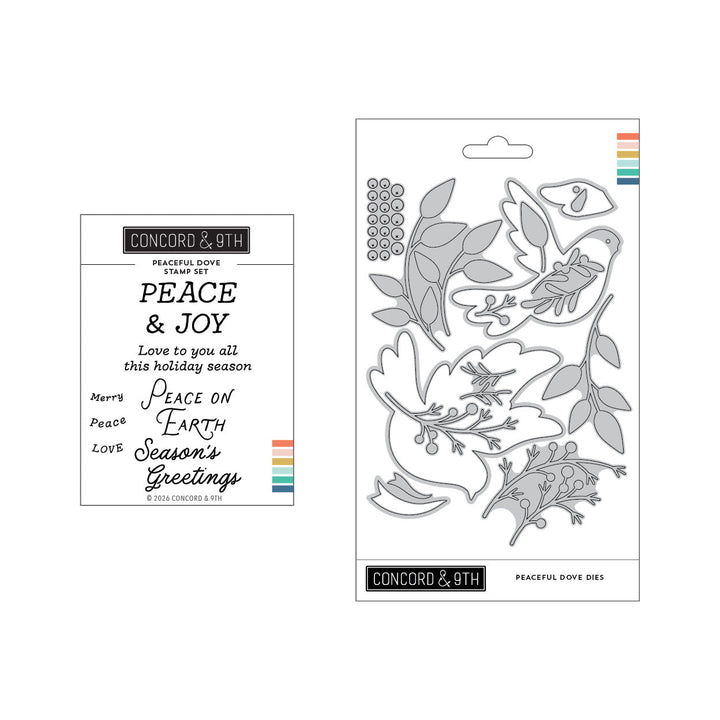 Concord & 9th Peaceful Dove Bundle — the Peaceful Dove sentiment stamps and layered dove dies shown together.