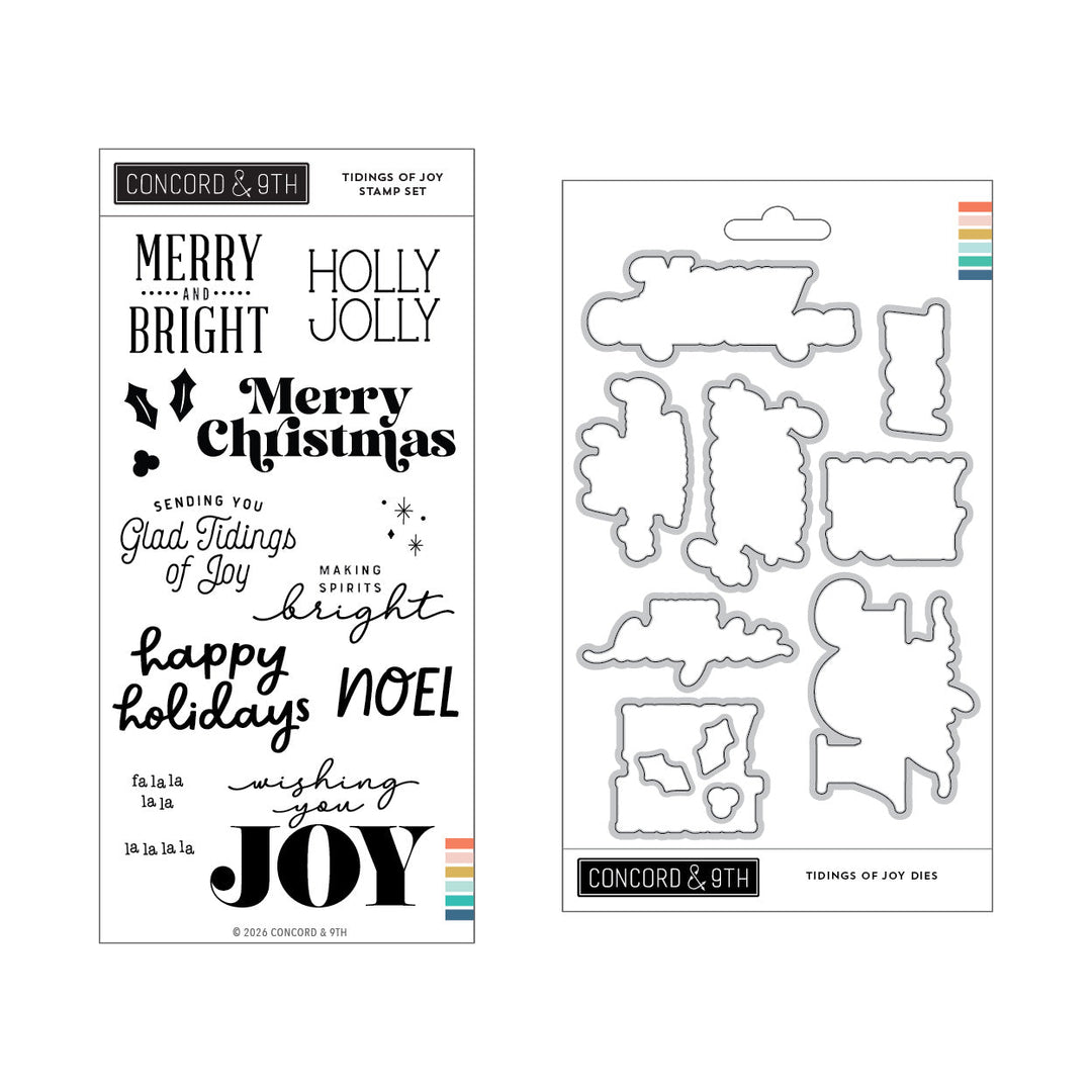 Concord & 9th Tidings of Joy Bundle — the Tidings of Joy word-art stamp set paired with its coordinating dies.