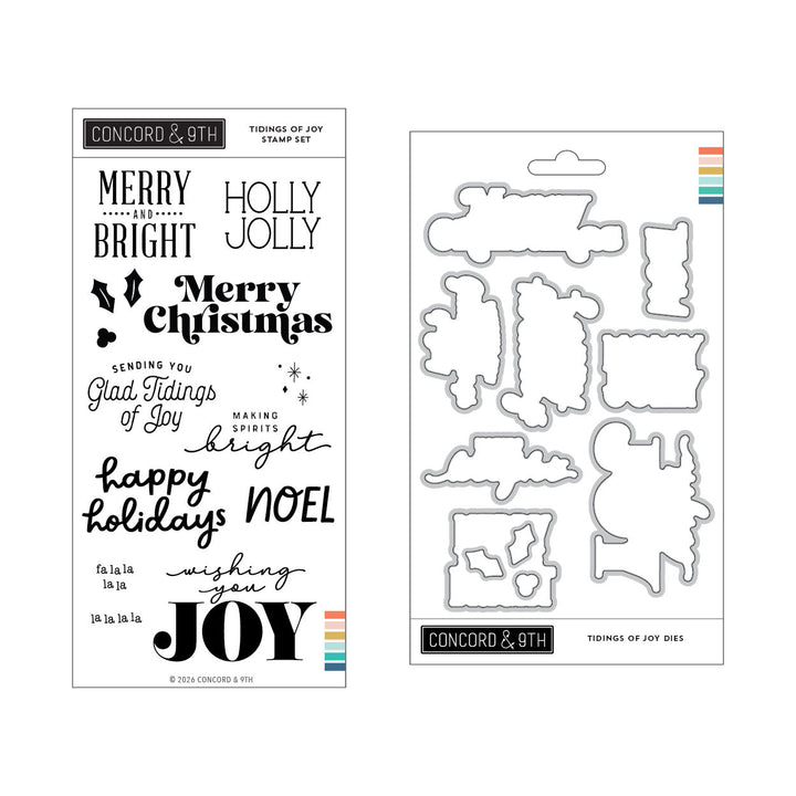 Concord & 9th Tidings of Joy Bundle — the Tidings of Joy word-art stamp set paired with its coordinating dies.