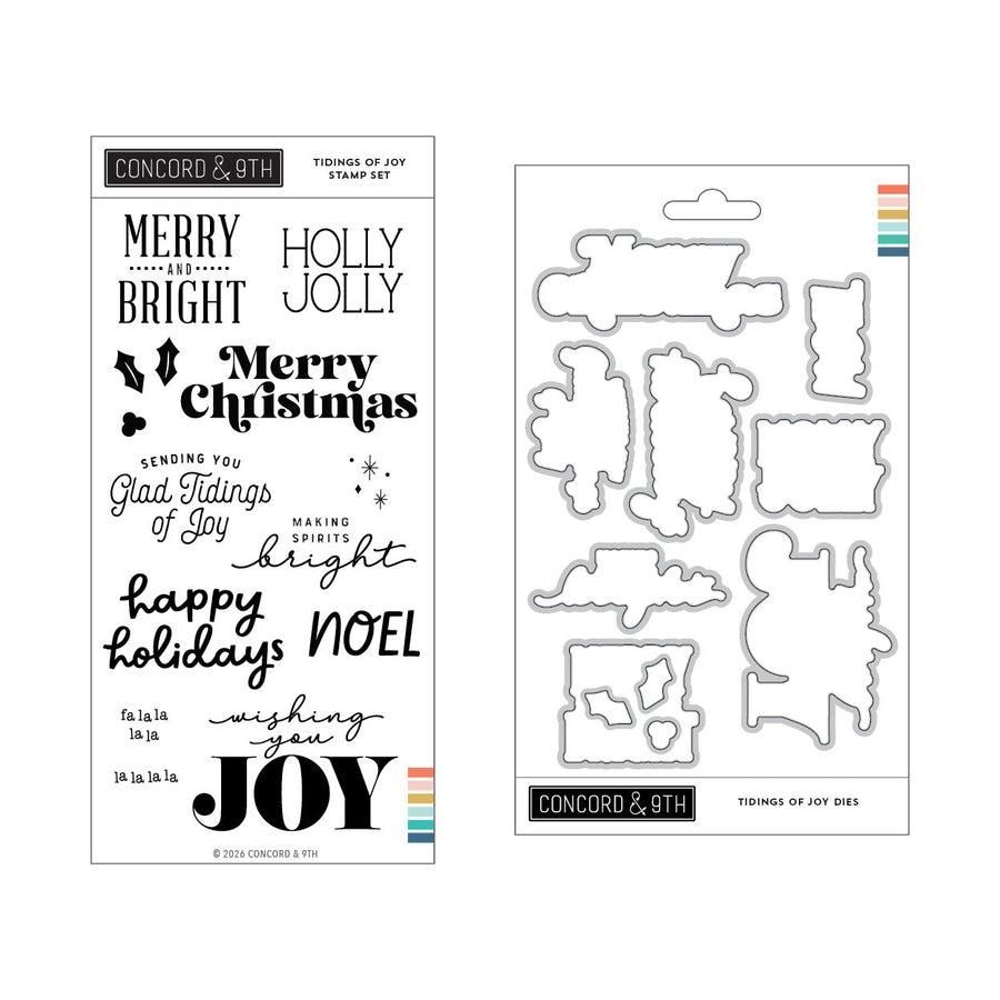 Concord & 9th Tidings of Joy Bundle — the Tidings of Joy word-art stamp set paired with its coordinating dies.