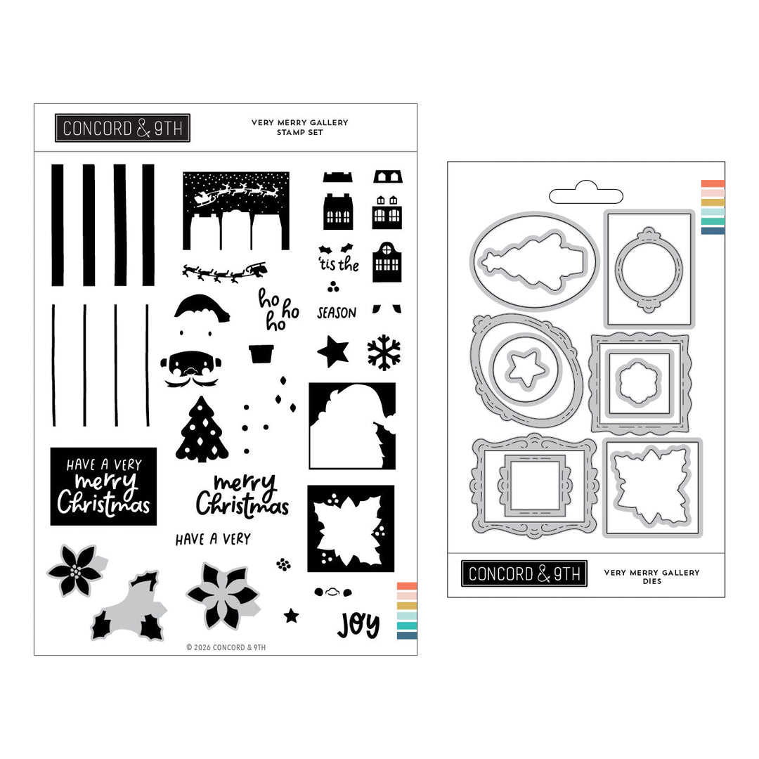 Concord & 9th Very Merry Gallery Bundle — the Very Merry Gallery stamp set and its coordinating ornate frame dies shown together.