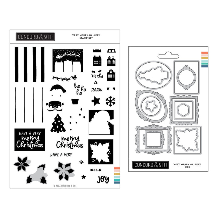 Concord & 9th Very Merry Gallery Bundle — the Very Merry Gallery stamp set and its coordinating ornate frame dies shown together.