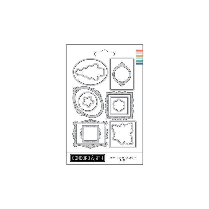 Concord & 9th Very Merry Gallery Dies — ornate picture-frame dies in oval, round, and scalloped square shapes, sized to fit the matching stamp set.