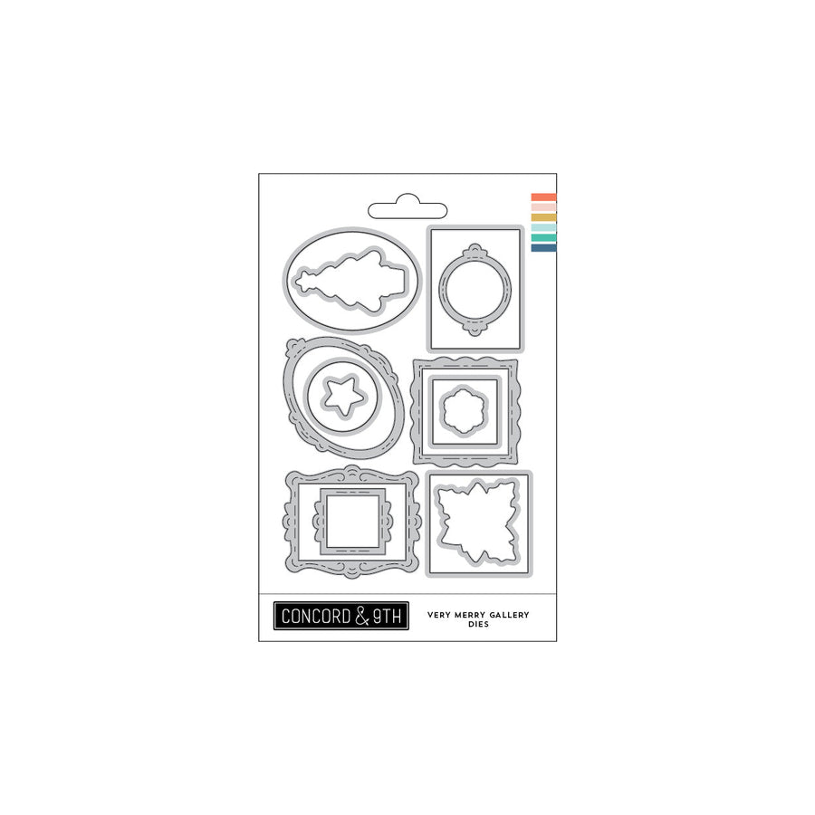 Concord & 9th Very Merry Gallery Dies — ornate picture-frame dies in oval, round, and scalloped square shapes, sized to fit the matching stamp set.