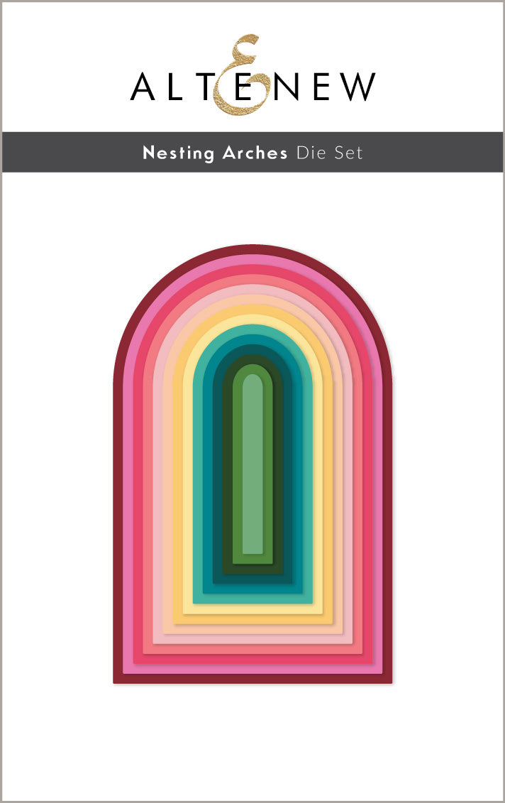 Altenew Nesting Arches Die Set packaging with colorful arch design on a white background