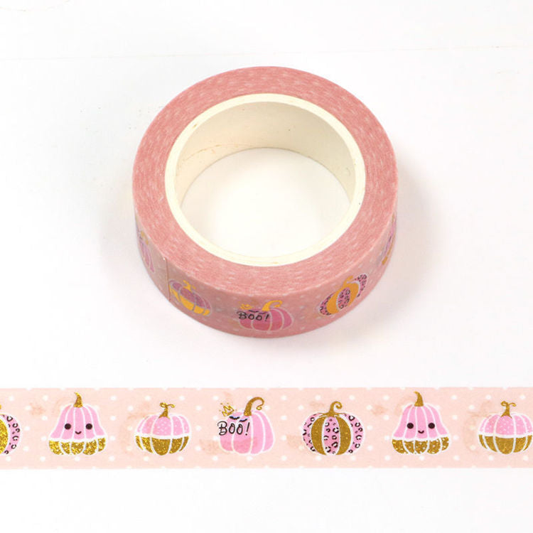 Halloween washi tape - pink pumpkins with gold foil.