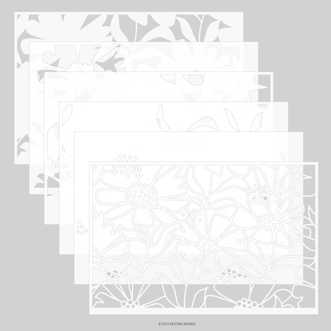 Concord & 9th - Kristina Werner - Cheerful Flowers Stencil Pack (6 qty; 6 x 9)