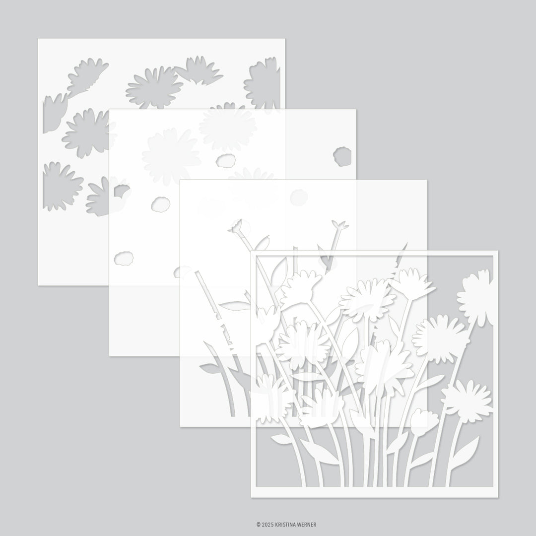 concord & 9th kristina werner daisy bouquet stencil pack 4 qty 6 x 6 kw1144