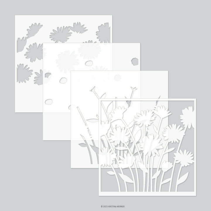 concord & 9th kristina werner daisy bouquet stencil pack 4 qty 6 x 6 kw1144