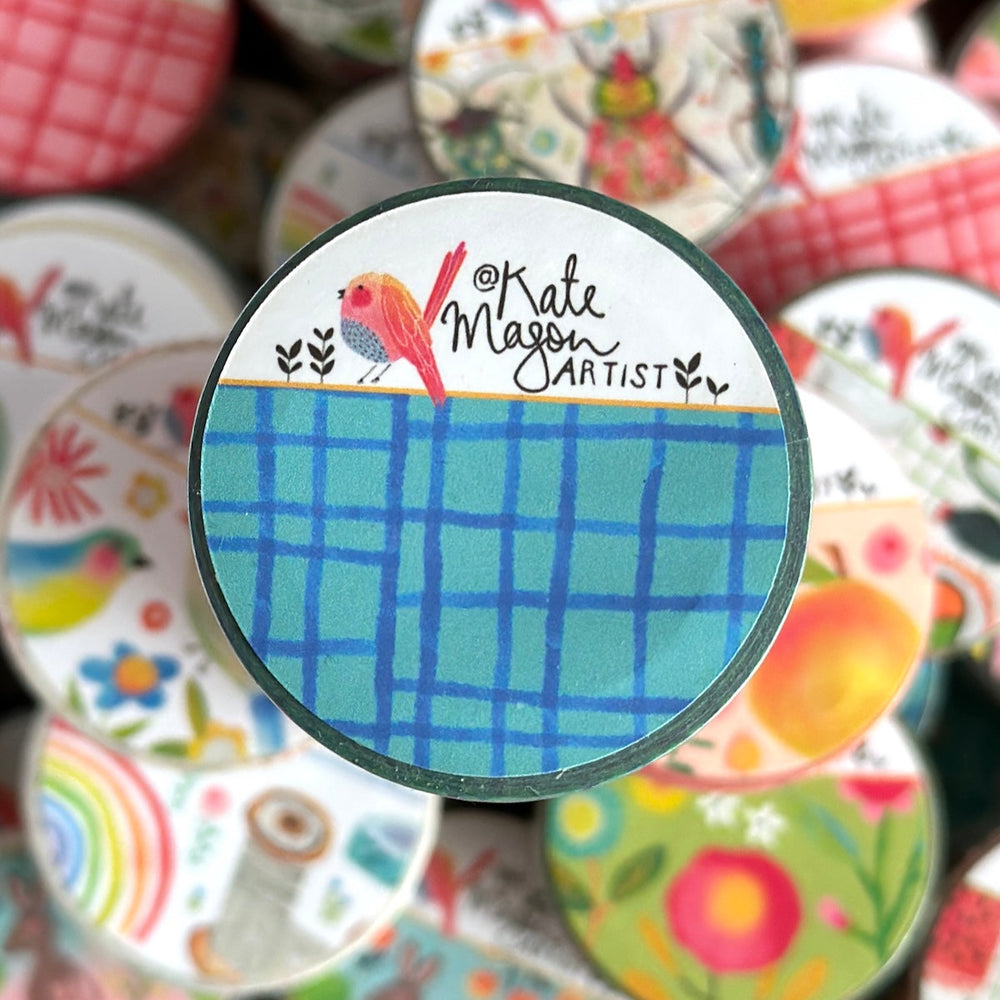 Washi tape with blue grid on colourful background