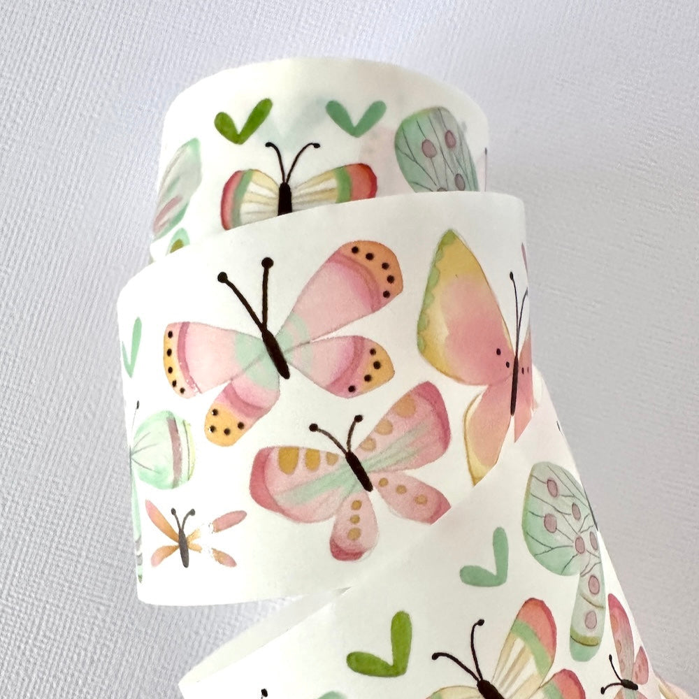 Butterfly-patterned Wide washi tape on a gray background