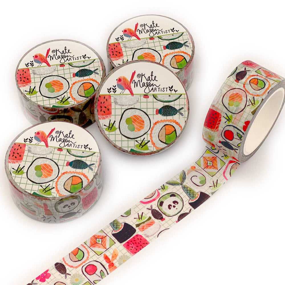 Washi tape with sushi design and 'Kate Mason' branding on a white background