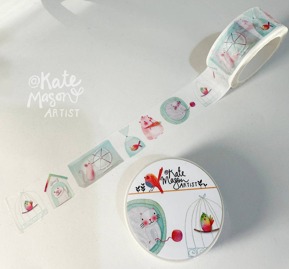 Decorative tape with artistic designs and 'Kate Mason Artist' branding on a white background.