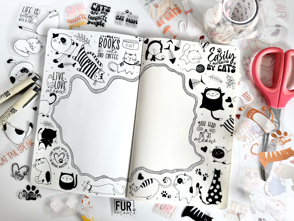 Journal spread using Kittylicious PET tape by Hobby Hoppers using TWTS tape and micron pens