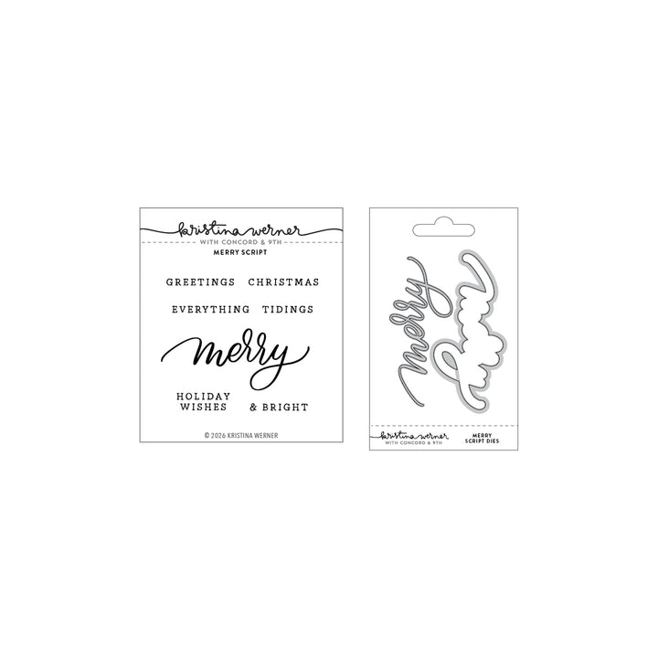 Kristina Werner Merry Script Bundle (Stamps & Dies) for Concord & 9th in its packaging