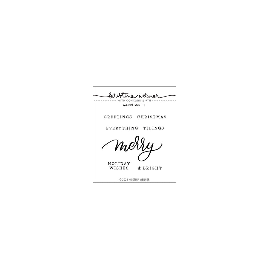Kristina Werner Merry Script Stamp Set for Concord & 9th in its packaging
