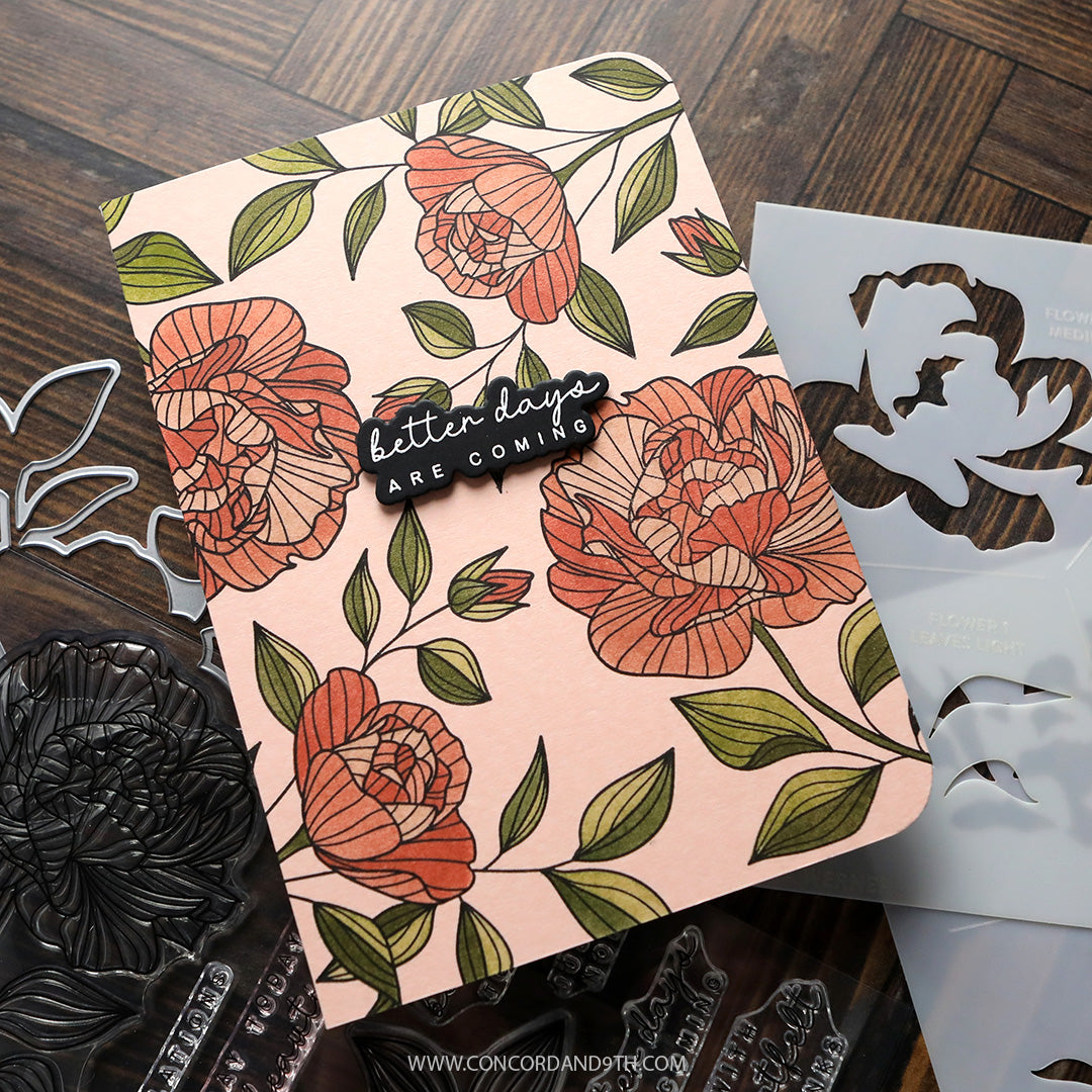 concord 9th kristina werner long line roses stamp set flower card