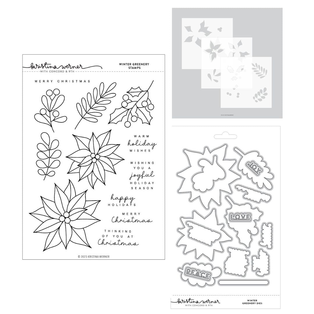 Concord & 9th - Kristina Werner - Winter Greenery Stamps, Dies & Stencils Bundle