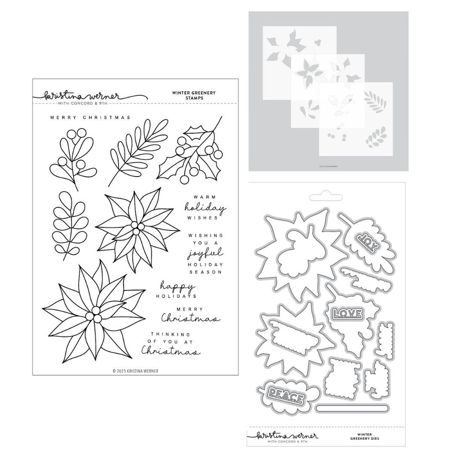 Concord & 9th - Kristina Werner - Winter Greenery Stamps, Dies & Stencils Bundle