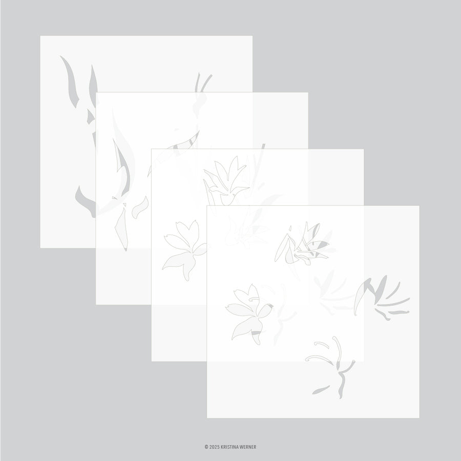 Concord & 9th - Kristina Werner - Long Line Lilies Stencil Pack (4 qty; 6 x 6)