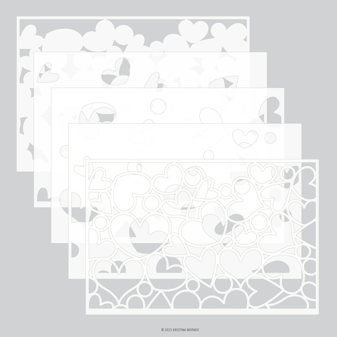 Concord & 9th - Kristina Werner - Jumble of Hearts Stencil Pack (5 qty; 6 x 9)