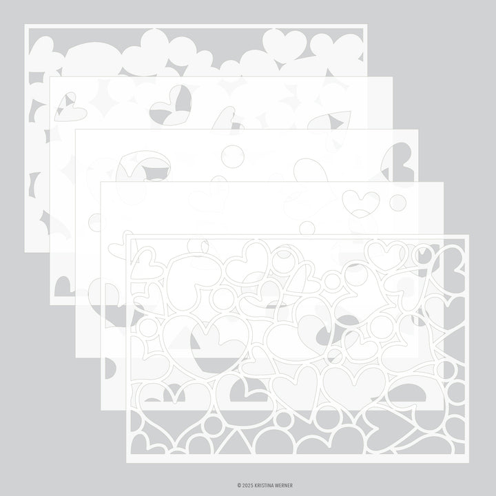 Concord & 9th - Kristina Werner - Jumble of Hearts Stencil Pack (5 qty; 6 x 9)