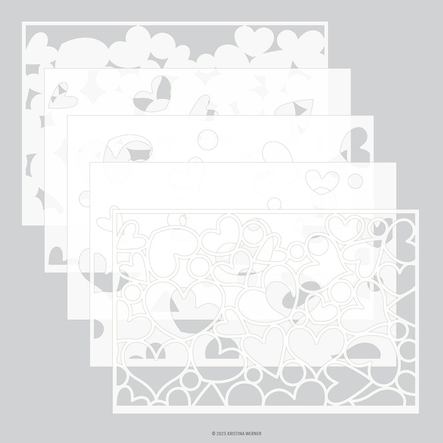 Concord & 9th - Kristina Werner - Jumble of Hearts Stencil Pack (5 qty; 6 x 9)