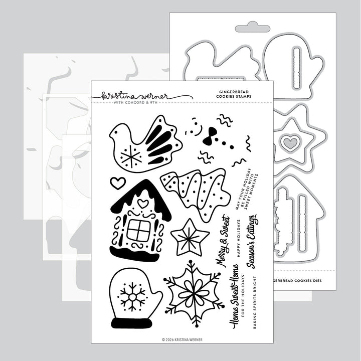 Concord & 9th Kristina Werner Gingerbread Cookies Bundle — the gingerbread-house stamp set shown with its coordinating cookie-cutter dies.