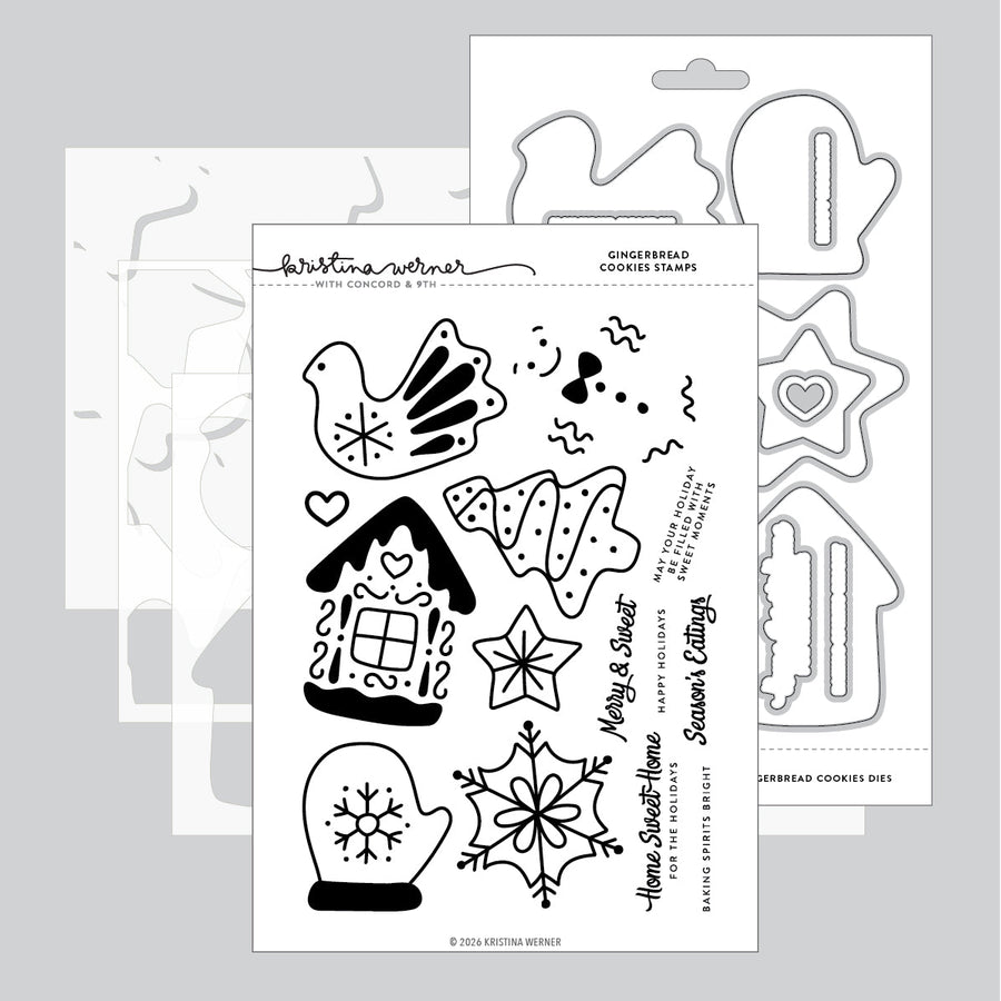 Concord & 9th Kristina Werner Gingerbread Cookies Bundle — the gingerbread-house stamp set shown with its coordinating cookie-cutter dies.