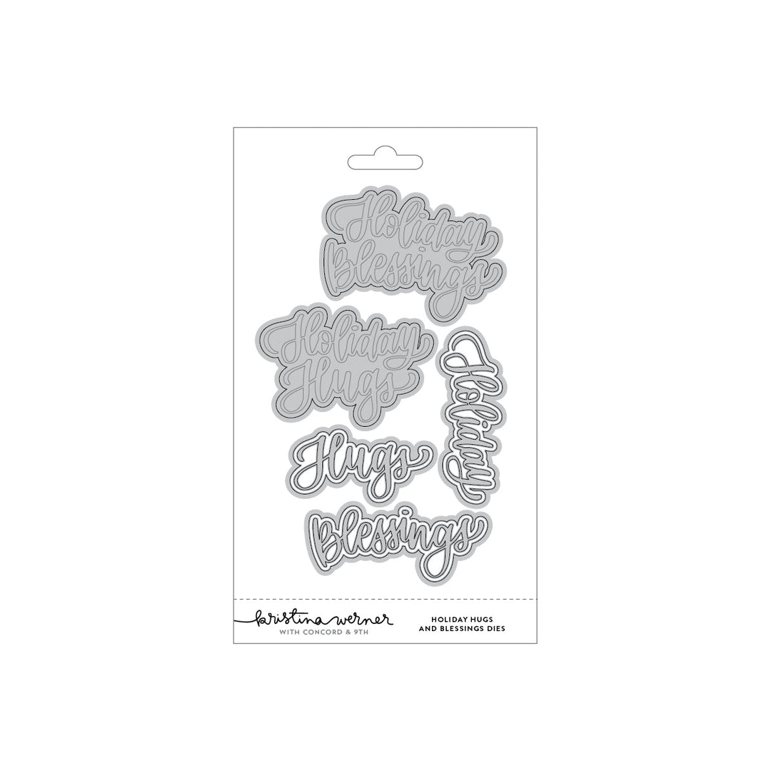 Concord & 9th Kristina Werner Holiday Hugs and Blessings Dies — script word dies reading "Holiday Blessings," "Holiday Hugs," "Hugs," and "Blessings."
