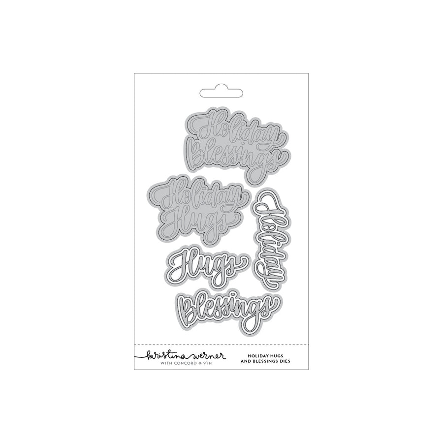 Concord & 9th Kristina Werner Holiday Hugs and Blessings Dies — script word dies reading "Holiday Blessings," "Holiday Hugs," "Hugs," and "Blessings."