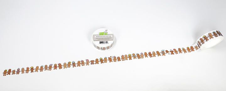 Lawn Fawn Gingerbread Friends Washi Tape unrolled to show the gingerbread pattern