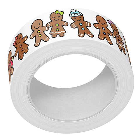 Lawn Fawn Gingerbread Friends Washi Tape roll with iced gingerbread people and treats